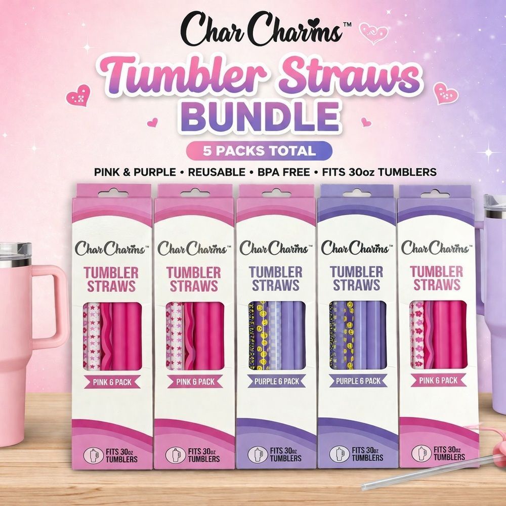 Char Charms Tumbler Straws Bundle 5 Packs Pink Purple Reusable BPA Free 30oz NEW